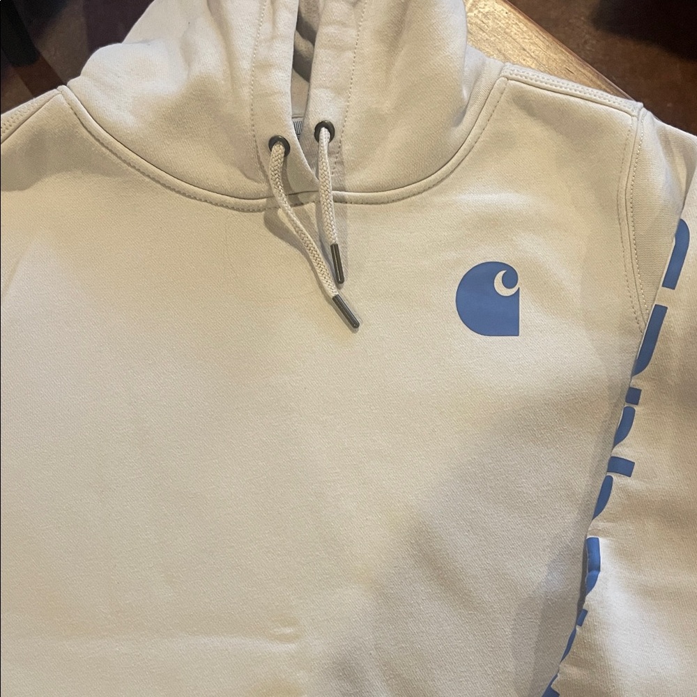 Carhartt women’s Cream and Blue Hoodie